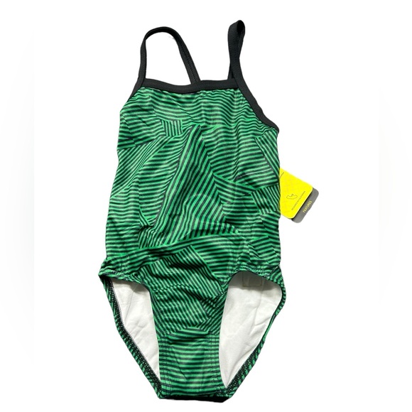 FINIS swim training one piece swimsuit youth skinback maze green size US 22 NWT - Picture 1 of 3
